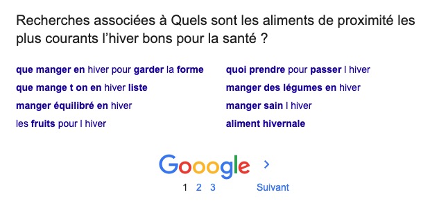 google page de résultats de recherche : encart « recherches associées à » 