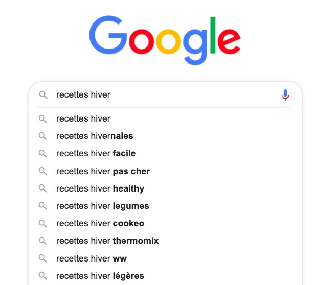 menu de recherche google : autres suggestions de requêtes