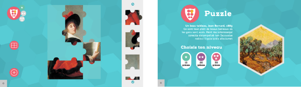 Captures écran jeu de puzzle interactif pour musée, CustomGame, Mediatools