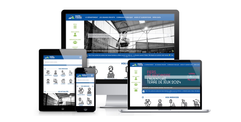 Vues multi écrans du site du Conseil départemental des Hautes-Pyrénées