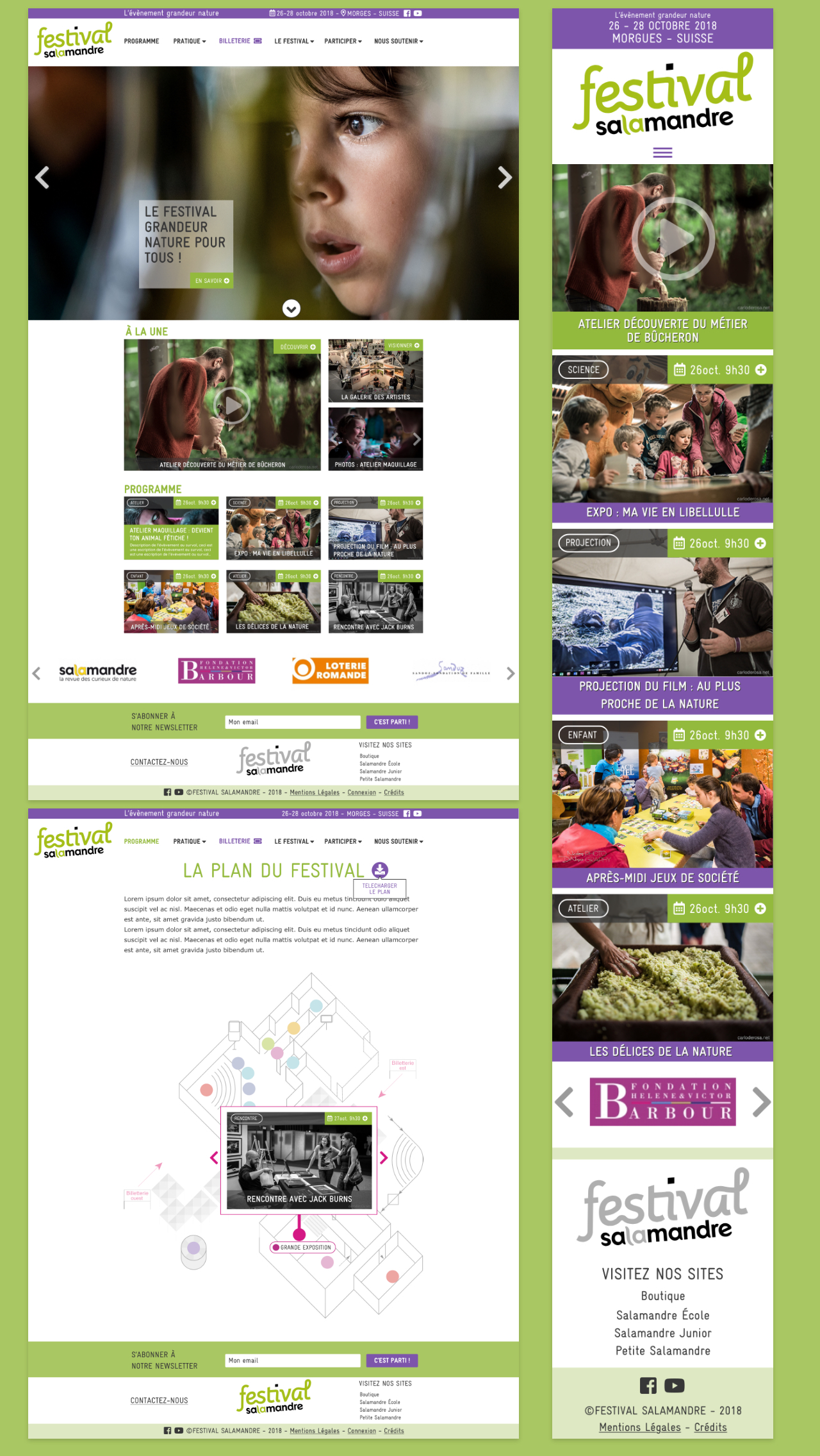 Site festival Salamandre, écrans page accueil et plan