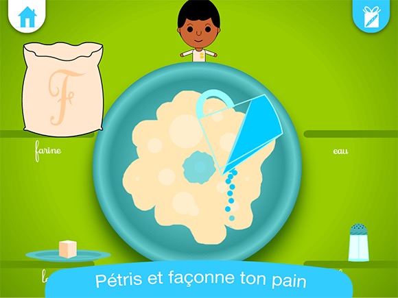 Perlinpaipain, application jeu sur le pain pour les 4/7 ans : atelier fabrication farine