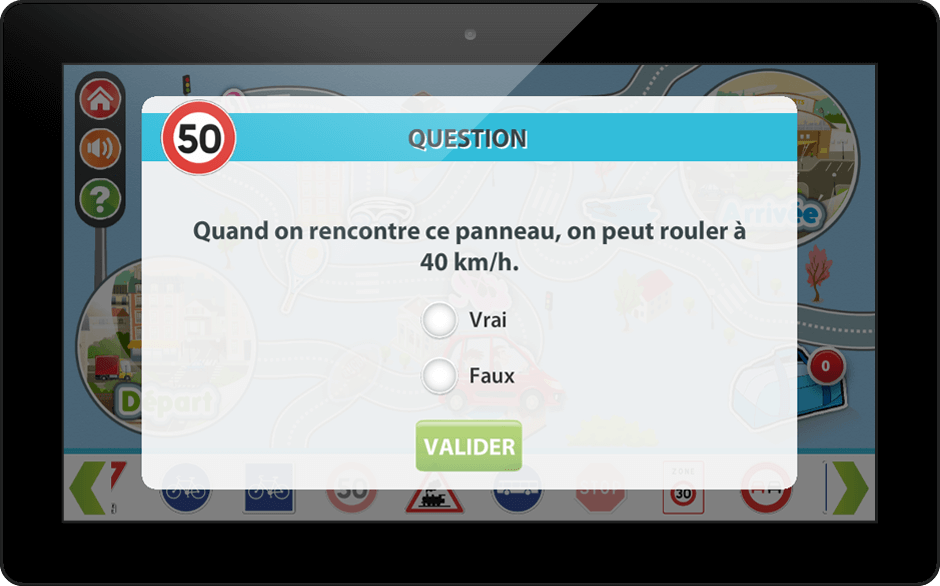 Application Sécurité Routière Junior, Mediatools, écran quiz